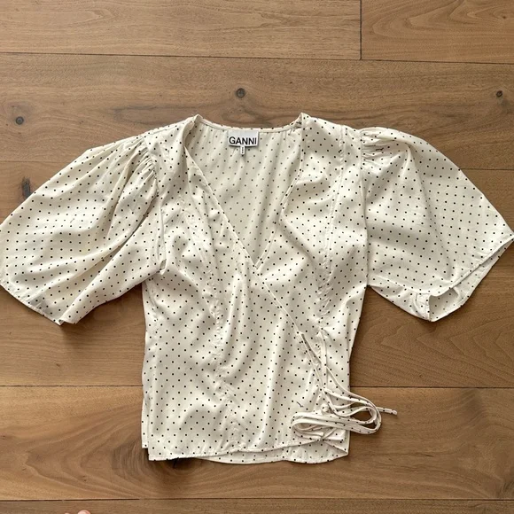 Ganni White Polka Dot Wrap Blouse - Picture 1 of 4